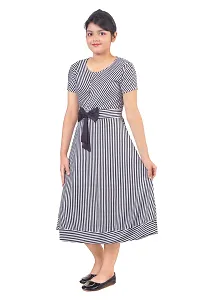 Black  White V-Striped Elegant Designed Girls Long Frock-thumb2