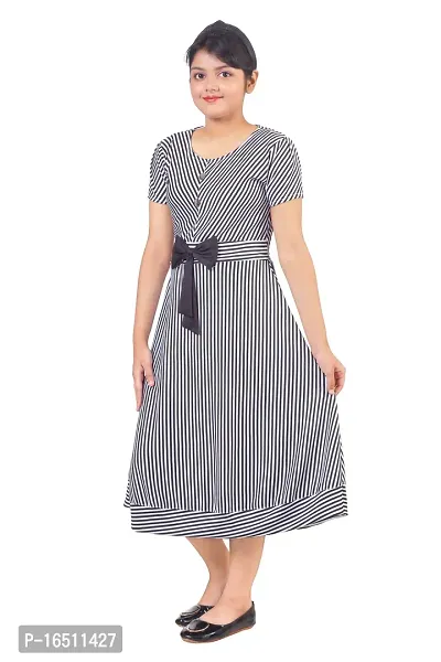 Black  White V-Striped Elegant Designed Girls Long Frock-thumb3