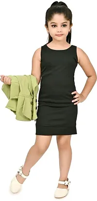 Classic Crepe Solid Dress for Kids Girls with Shrug-thumb3