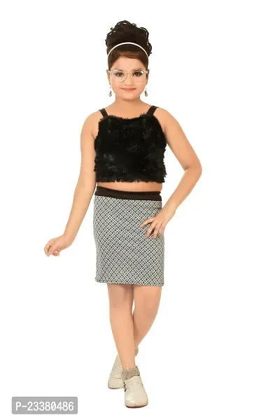 Black Fur Top and Skirt for Girls