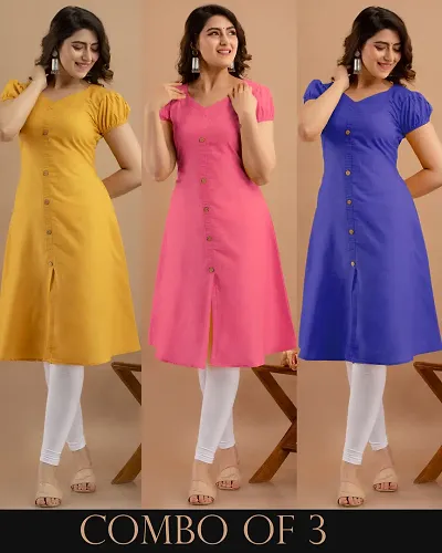 Stylish Cotton Blend Kurta For Women Combo Of 3