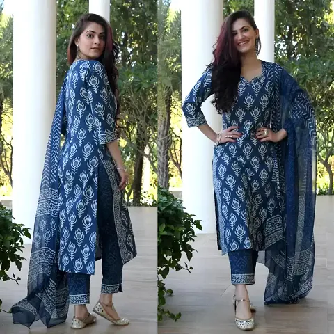 Stylish Rayon Printed Kurta Bottom Dupatta Set