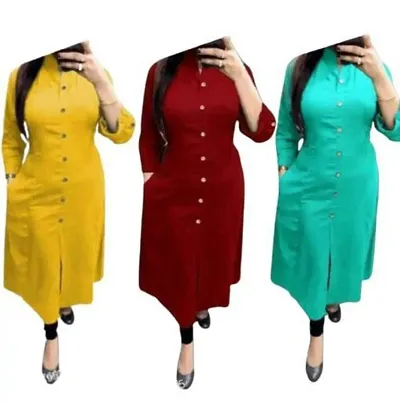 Super Comfortable Cotton Straight Solid Kurti Combo of 3