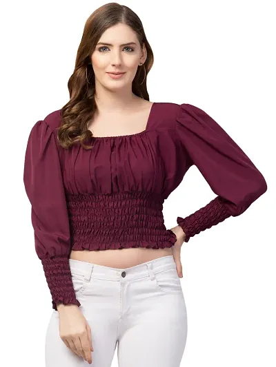 Classic Crepe Solid Tops for Women's