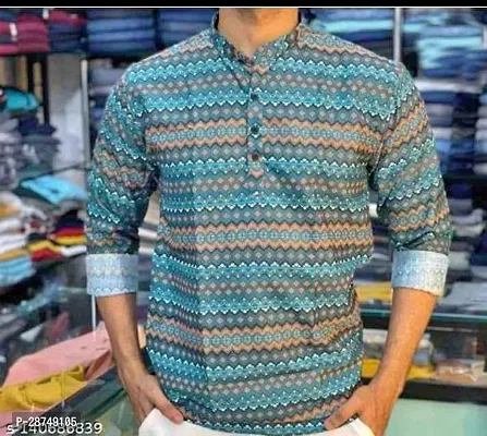 Elegant Multicoloured Cotton Blend Printed Short Length Kurta For Men-thumb0