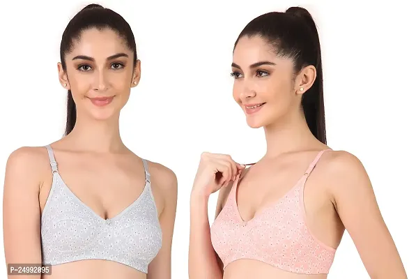 TAUSHI Women's Non Padded Wire Free Bra Solid Full Coverage Bra Combo -01-thumb0