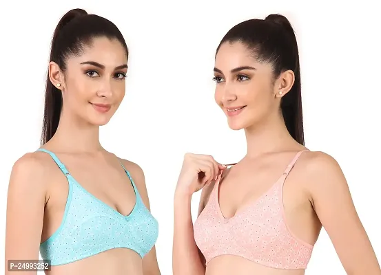 TAUSHI Women's Non Padded Wire Free Bra Solid Full Coverage Bra Combo -01-thumb0