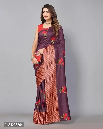 Beautiful Crepe Purple Printed  Saree with Blouse piece For Women-thumb0