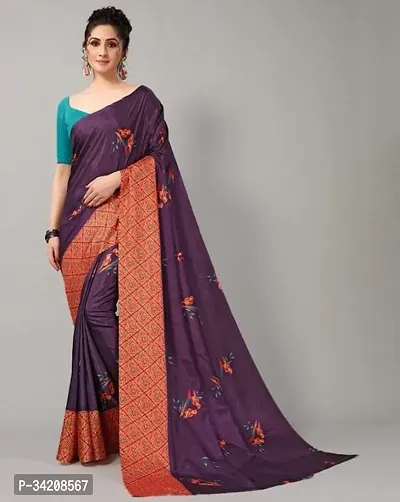 Beautiful Crepe Purple Printed  Saree with Blouse piece For Women-thumb0