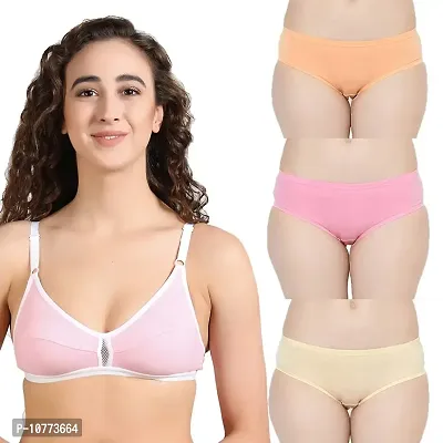 Groversons Paris Beauty Coral Medium Coverage Bra with 3 Panty Pack Combo-thumb0