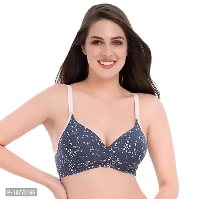 Groversons Paris Beauty Lightly Padded Non Wired 3/4 Coverage Printed Cotton T-Shirt Bra Grey-thumb0