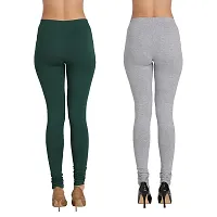 Groversons Paris Beauty Cotton Lycra Churidar Leggings - Pack of 2 (Bottle Green,Grey) M-thumb1