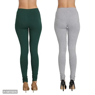 Groversons Paris Beauty Cotton Lycra Churidar Leggings - Pack of 2 (Bottle Green,Grey) M-thumb2