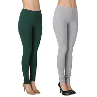 Groversons Paris Beauty Cotton Lycra Churidar Leggings - Pack of 2 (Bottle Green,Grey) M-thumb2