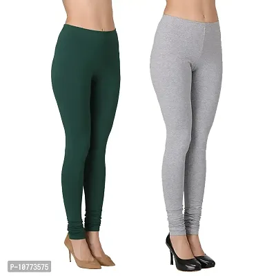 Groversons Paris Beauty Cotton Lycra Churidar Leggings - Pack of 2 (Bottle Green,Grey) M-thumb3