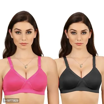 Groversons Paris Beauty Non Padded Wirefree Molded Cross Neck Full Coverage Bra- Pack of 2-thumb0