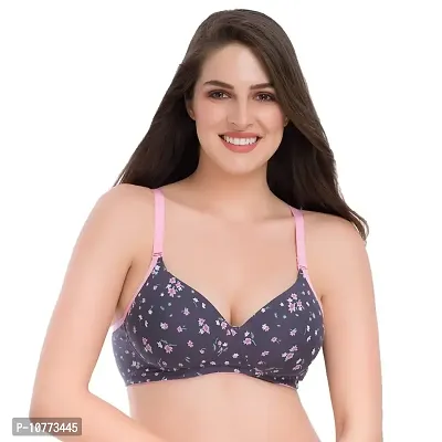 Groversons Paris Beauty Padded & Wirefree Cotton t-Shirt Bra with 3/4 Coverage in Floral Print Grey