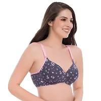 Groversons Paris Beauty Padded & Wirefree Cotton t-Shirt Bra with 3/4 Coverage in Floral Print Grey-thumb2