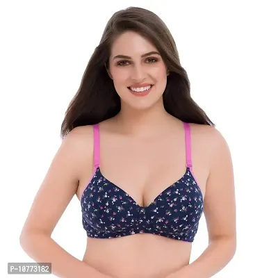 Groversons Paris Beauty Padded & Wirefree Cotton t-Shirt Bra with 3/4 Coverage in Floral printGroversons Paris Beauty Padded & Wirefree Cotton t-Shirt Bra with 3/4 Coverage in Floral Print NavyBlue-thumb0