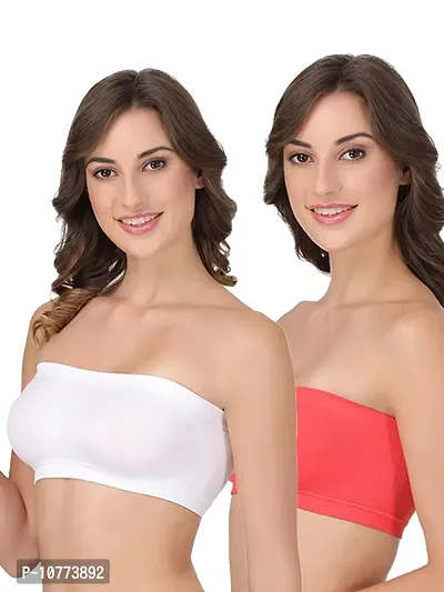 Groversons Paris Beauty Full Coverage Non-Padded Tube Bra (Coral, White) M-thumb4