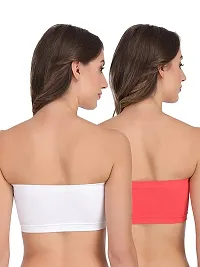 Groversons Paris Beauty Full Coverage Non-Padded Tube Bra (Coral, White) M-thumb1