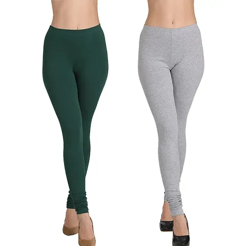 Stylish Cotton Solid Leggings For Women - Pack Of 2