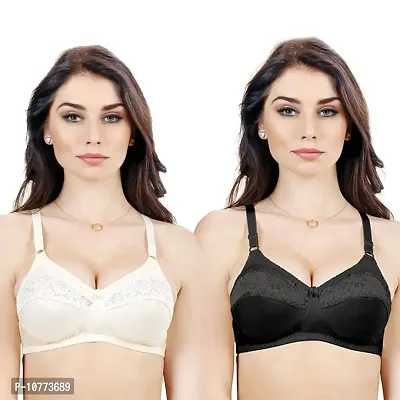 Groversons Paris Beauty Women's Synthetic Non Padded Wire Free T-Shirt Bra (Trinity-Combo-2_Multicolor_34B)