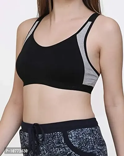 Groversons Paris Beauty Cotton Sports Bra-Black-thumb2