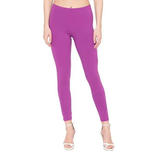 Stylish Cotton Spandex Solid Leggings For Women