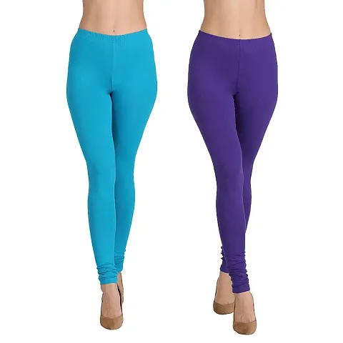 Stylish Cotton Solid Leggings For Women - Pack Of 2