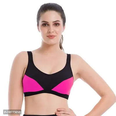 Groversons Paris Beauty Extra Support Cotton Rich Sports Bra- Pink-Black
