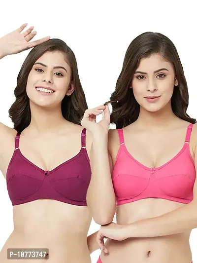 Groversons Paris Beauty Cotton Rich Non Padded Non Wired Full Coverage Bra -PO2,(Wine, Hpink)