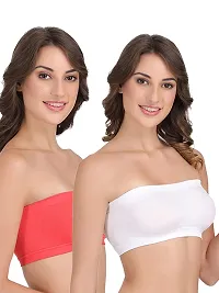 Groversons Paris Beauty Full Coverage Non-Padded Tube Bra (Coral, White) M-thumb2