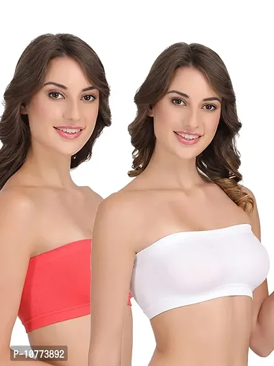 Groversons Paris Beauty Full Coverage Non-Padded Tube Bra (Coral, White) M-thumb3