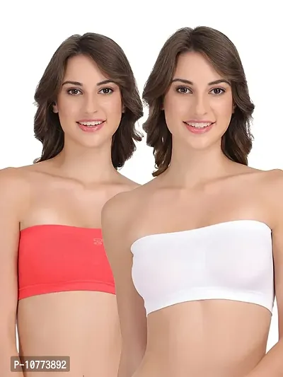 Groversons Paris Beauty Full Coverage Non-Padded Tube Bra (Coral, White) M-thumb0