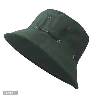 Missby#174; Unisex Cotton Classic Packable Beach Bucket Sun Hat (Adjustable Dark Green)-thumb0