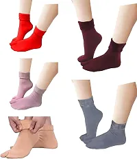 Missby#174; Multicolour Velvet Fleece Fur Winter Thermal Thumb socks for Women, Men and Girls (Pack of 5 Pairs)-thumb1