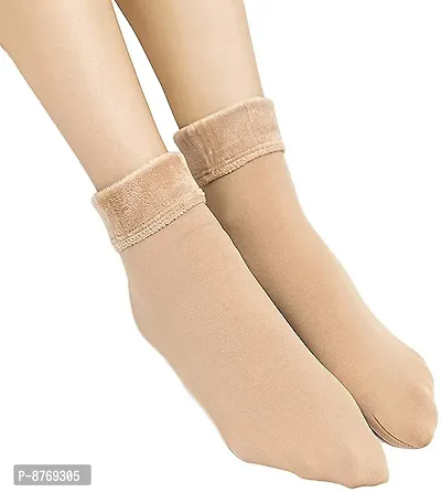 Missby Unisex Faux Fur Soft Warm Cozy Without Thumb Socks (Beige, Free Size) (Beige)-thumb3