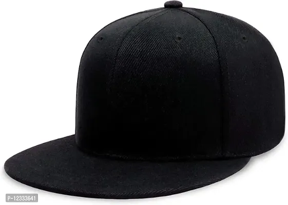 Men Classic Flat Brim Hip-Hop Adjustable Snapback Cap (Black)-thumb0