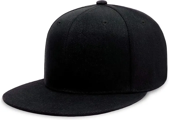 Men Classic Flat Brim Hip-Hop Adjustable Snapback Cap (Black)