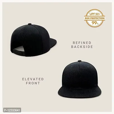 Men Classic Flat Brim Hip-Hop Adjustable Snapback Cap (Black)-thumb2