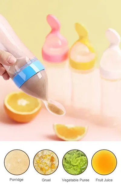 Useful Baby Spoon Feeding Bottle Ultra Soft Food Grade Silicon For Cereals For Infant - 90 Ml, BPA Free Multipack