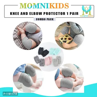 Stylish Cotton Anti Slip Baby Knee Pads For Crawling-Grey, 1 Pair