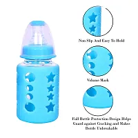 Useful Combo Pack Of Baby Spoon Feeding Bottle And 120 Ml Glass Feeding Bottle With Premium Silicone Warmer Cover-Pack Of 2, Blue-thumb2