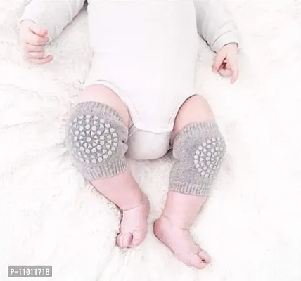 Stylish Cotton Anti Slip Baby Knee Pads For Crawling-Grey, 1 Pair-thumb3
