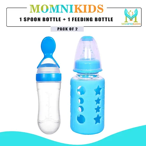 Useful 120 Ml Glass Feeding Bottle / Feeder With Premium Silicone Sleeves / Warmer Cover And Ultra soft Flow Control Nipple Multipack