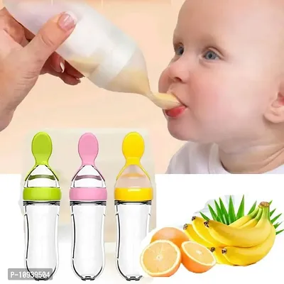 Useful Baby Spoon Feeding Bottle Ultra Soft Food Grade Silicon For Cereals For Infant - 90 Ml, BPA Free -Pack Of 3-thumb0