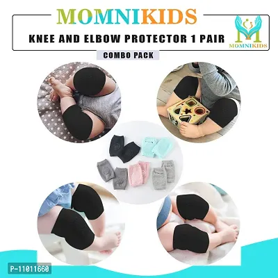 Stylish Cotton Anti Slip Baby Knee Pads For Crawling-Black, 1 Pair-thumb0