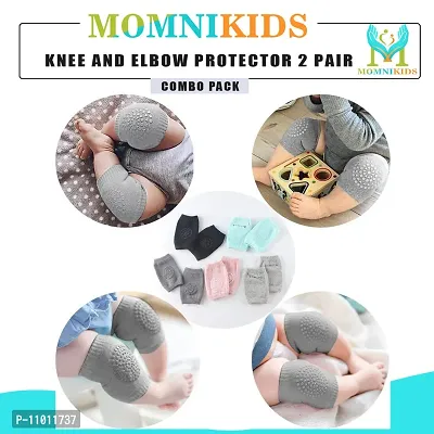 Stylish Cotton Anti Slip Baby Knee Pads For Crawling-Grey, 2 Pairs