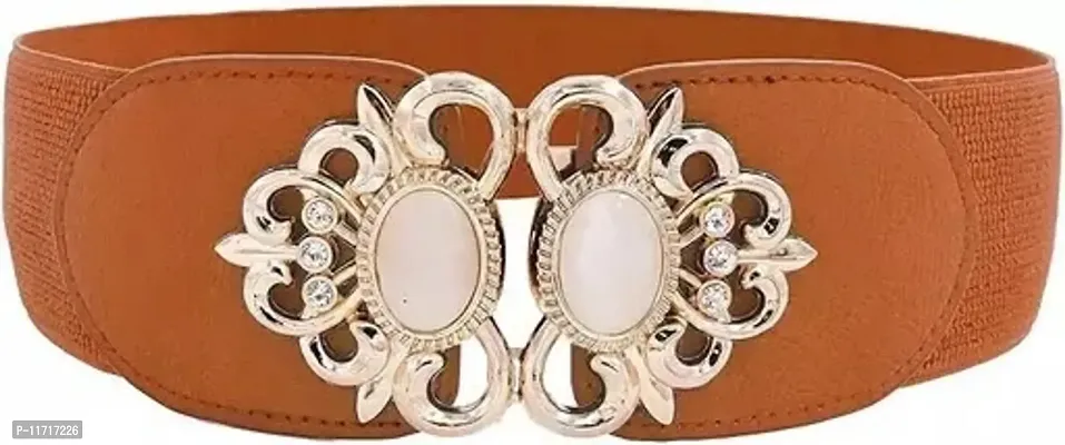 Trendy Celebrity Inspired Adjustable Kamarband Waist Belt for Women and Girls. Women Cinch Belt, PU Leather Stretchy Waist Belt with Pearl Studded Metal Buckle, Retro Style.